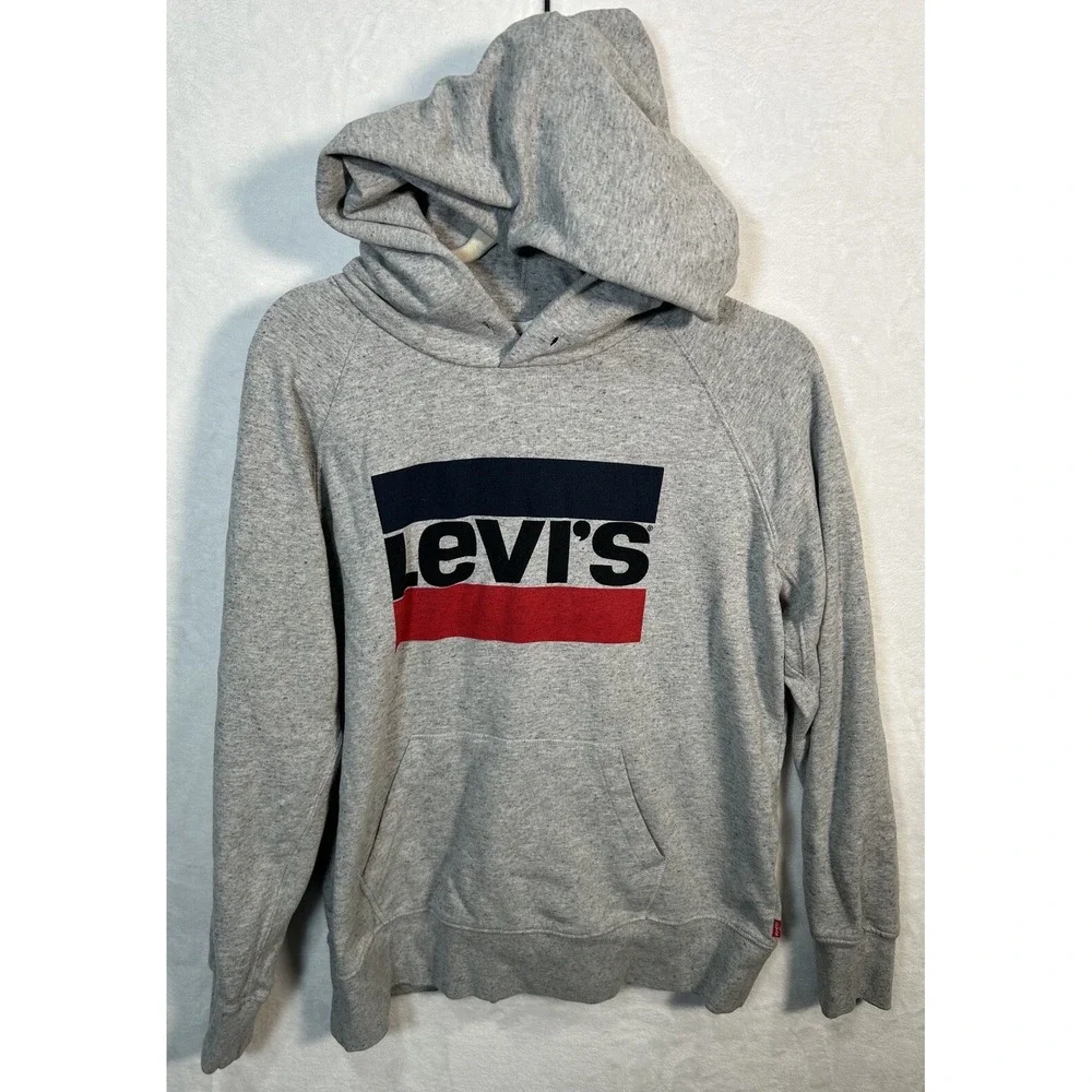 Levi's Men's Heather Grey Logo Pullover Hoodie‎ Sweatshirt Medium